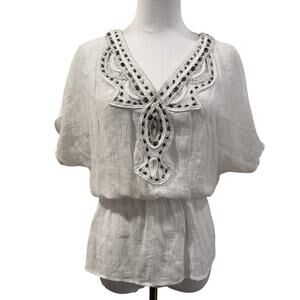 Bebe White Beaded Boho Blouse Y2K Coquette Fairy Small Vacation Resort Summer